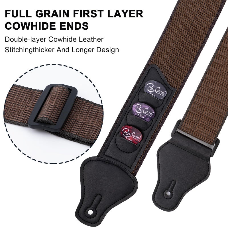 BestSounds Guitar Strap - Shoulder Strap for Acoustic, Electric and Bass Guitars with Leather Head and Pick Holder Pockets - Image 3
